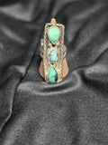 THREE STONE VARISCITE 925 SILVER RING SIZE 7