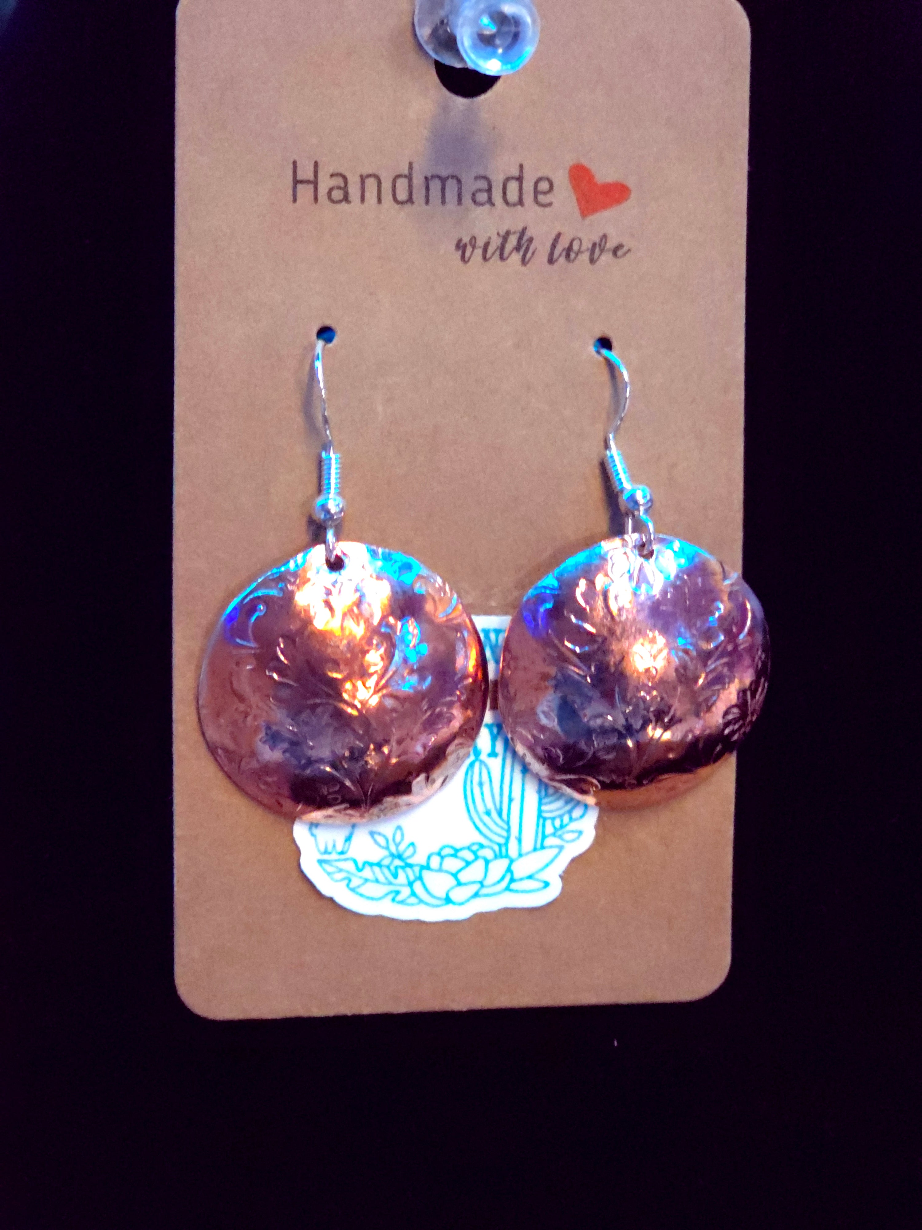 COPPER CIRCLE FLOWER PATTERN EARRINGS