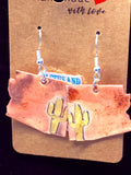 COPPER AZ STATE WITH BRASS CACTUS EARRING