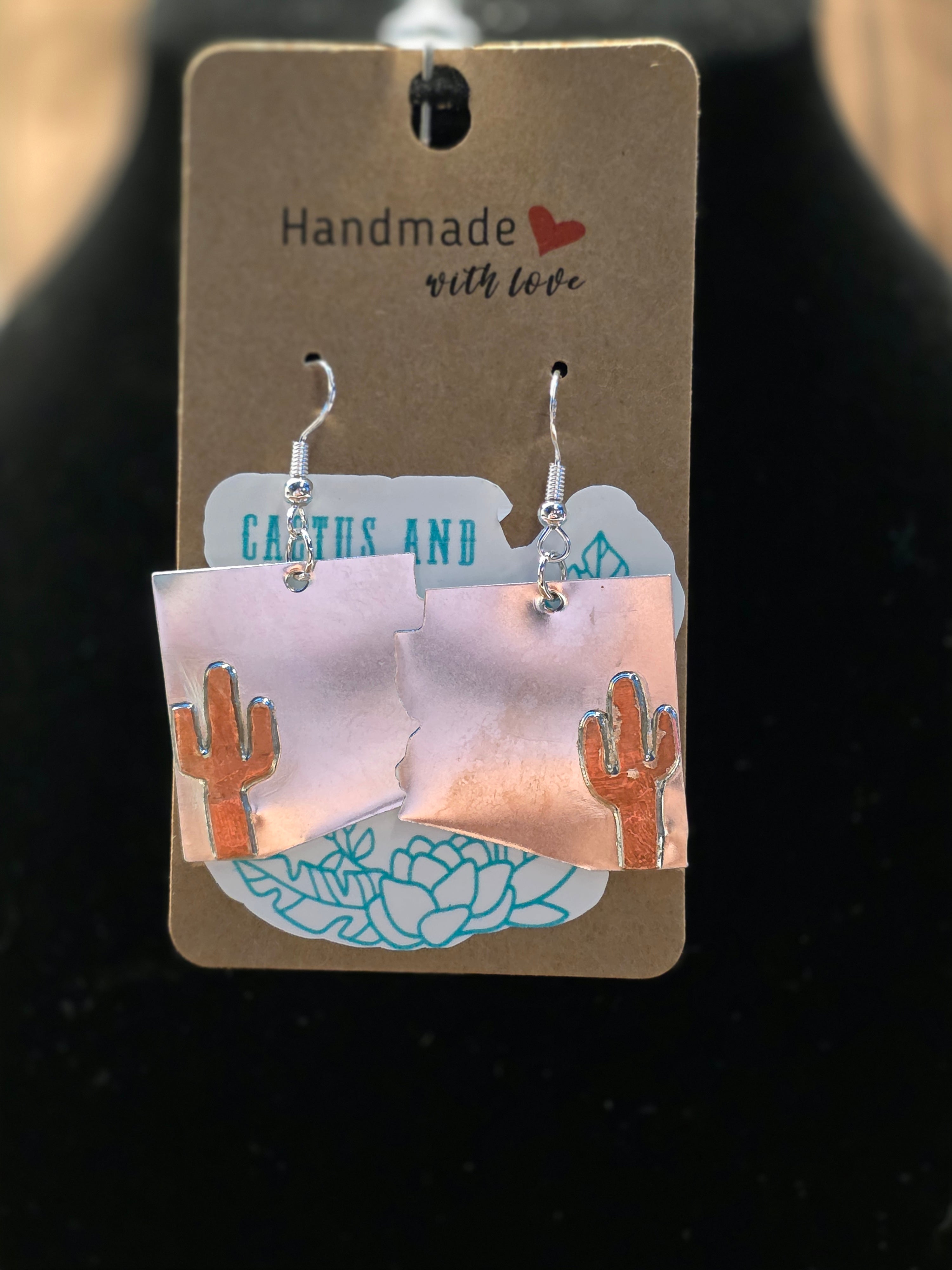 .925 ARIZONA STATE WITH COPPER SAGUARO EARRINGS