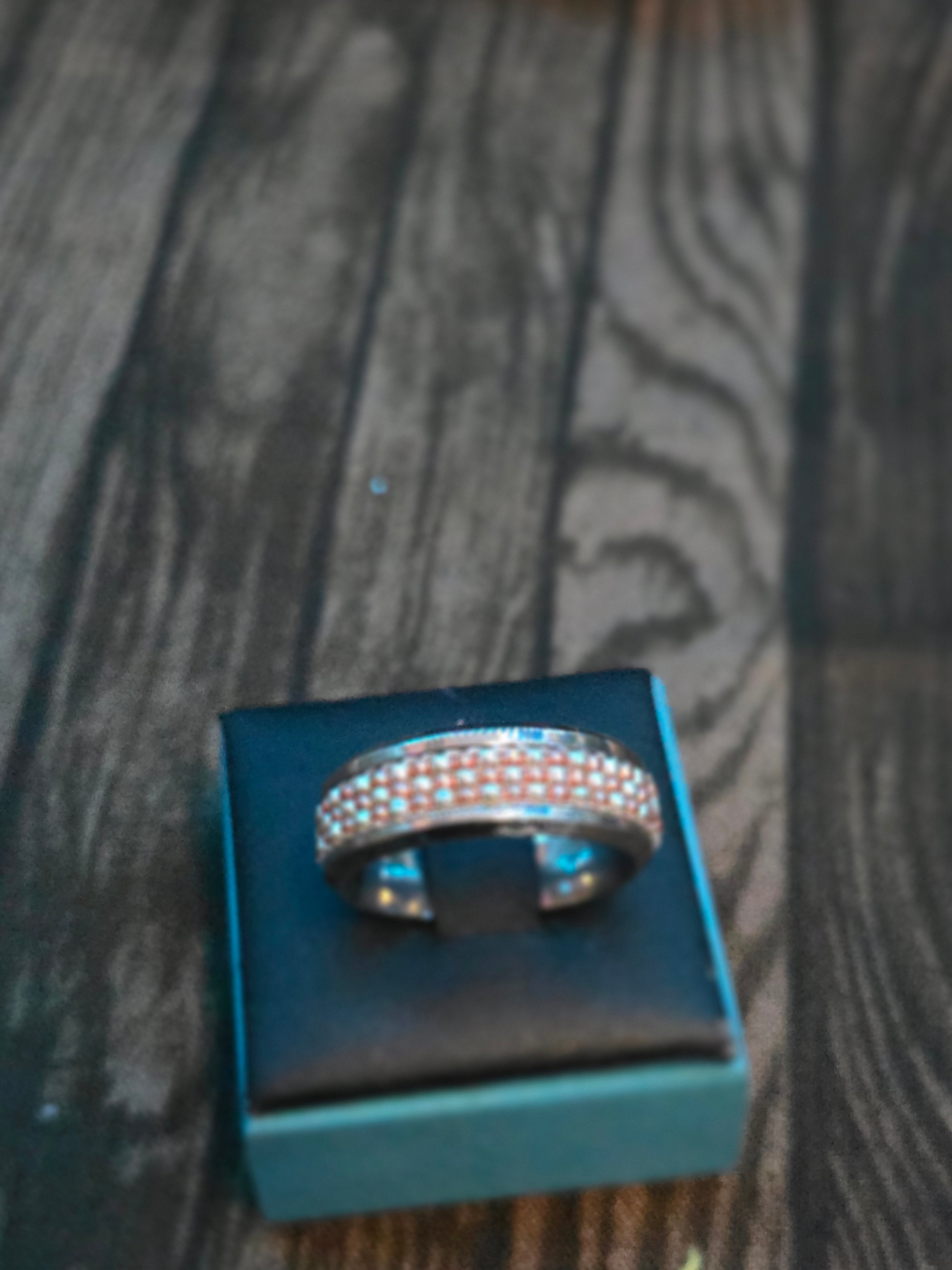 HAND BEADED STAINLESS STEEL RING SIZE 9