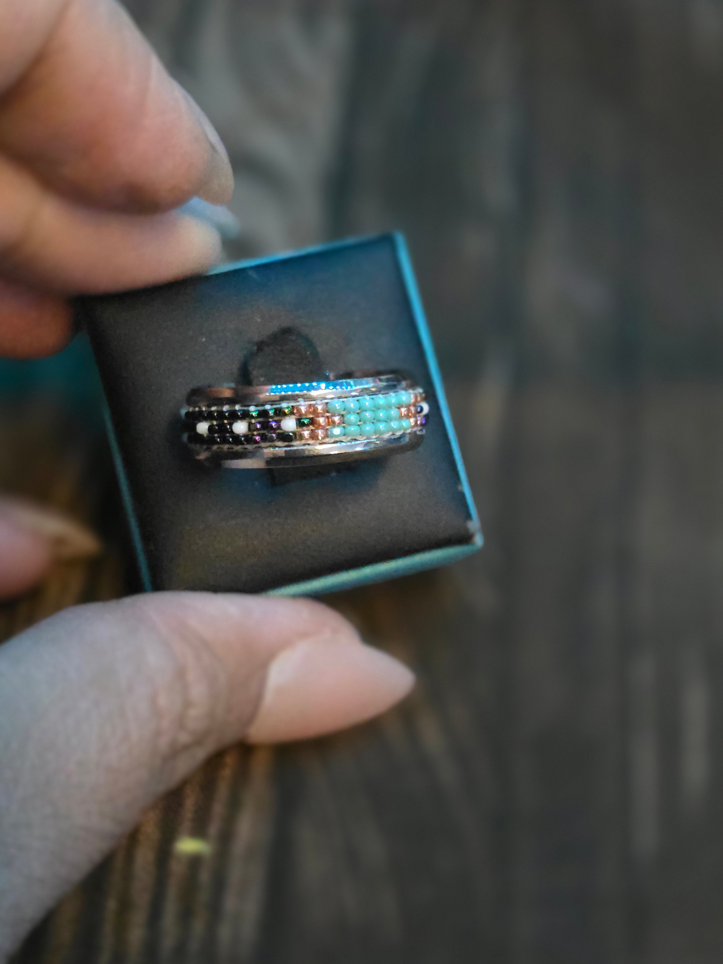 HAND BEADED STAINLESS STEEL RING SIZE 10