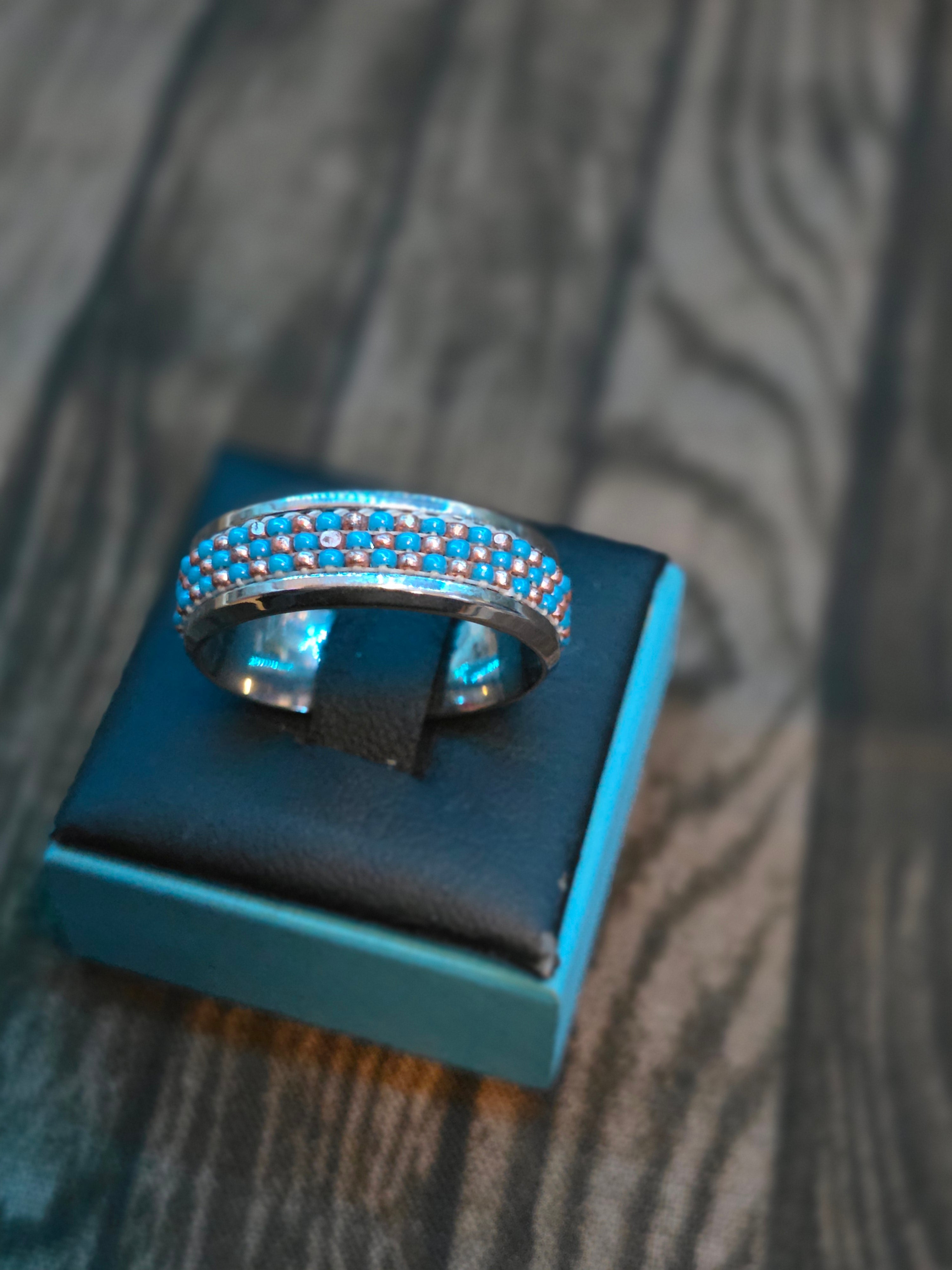 HAND BEADED STAINLESS STEEL RING SIZE 12