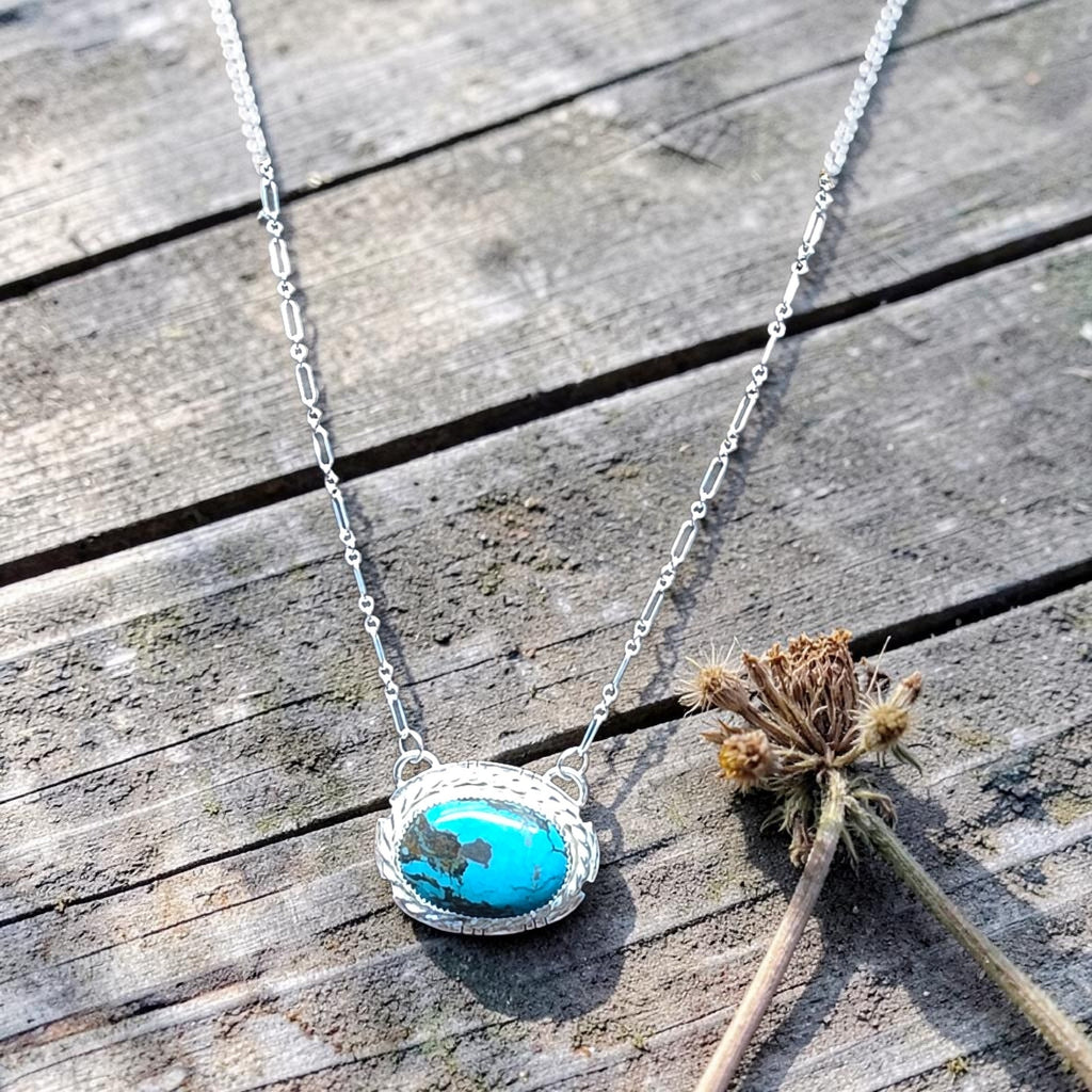 HUBEI TURQUOISE STACKER NECKLACE WITH STERLING SILVER CHAIN