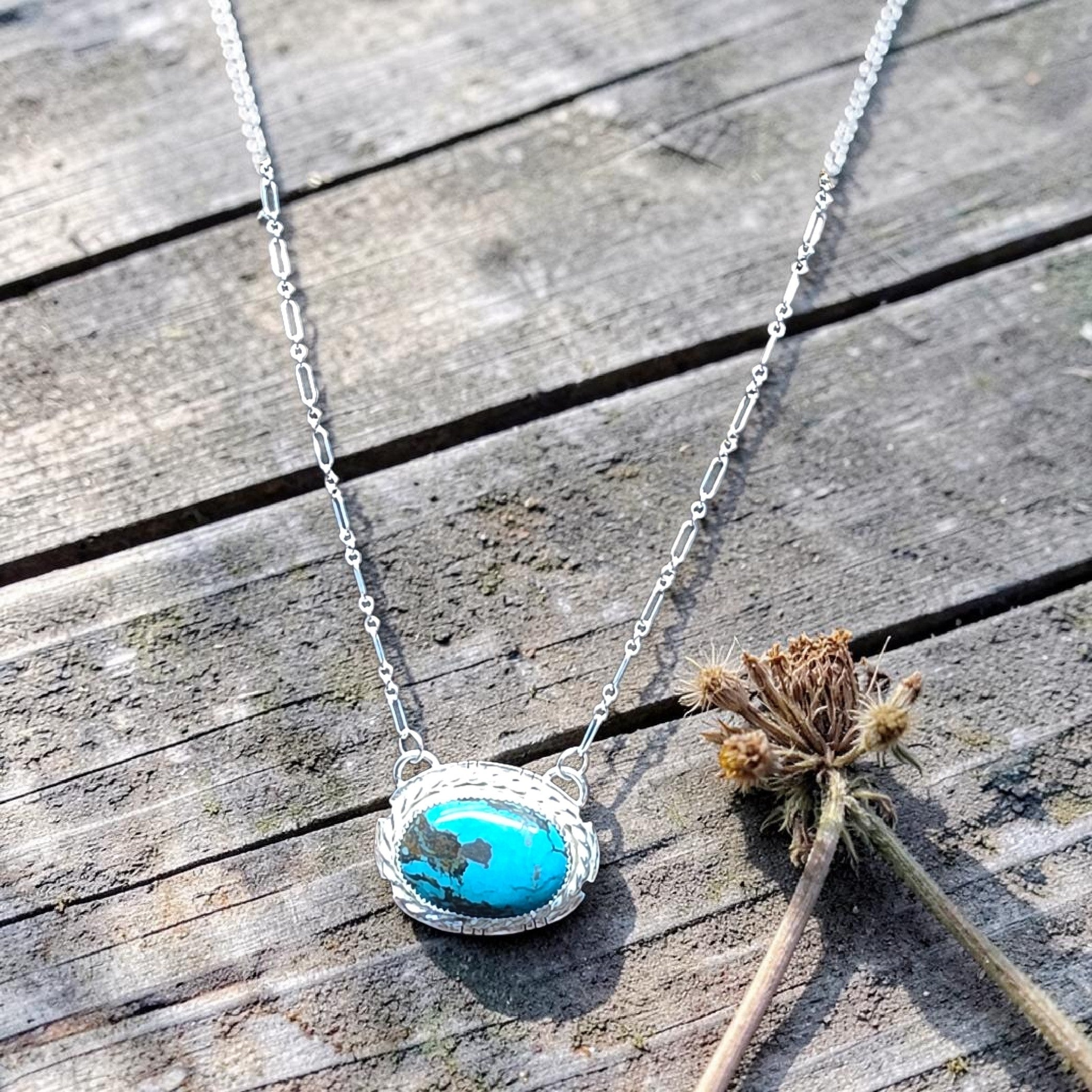 HUBEI TURQUOISE STACKER NECKLACE WITH STERLING SILVER CHAIN