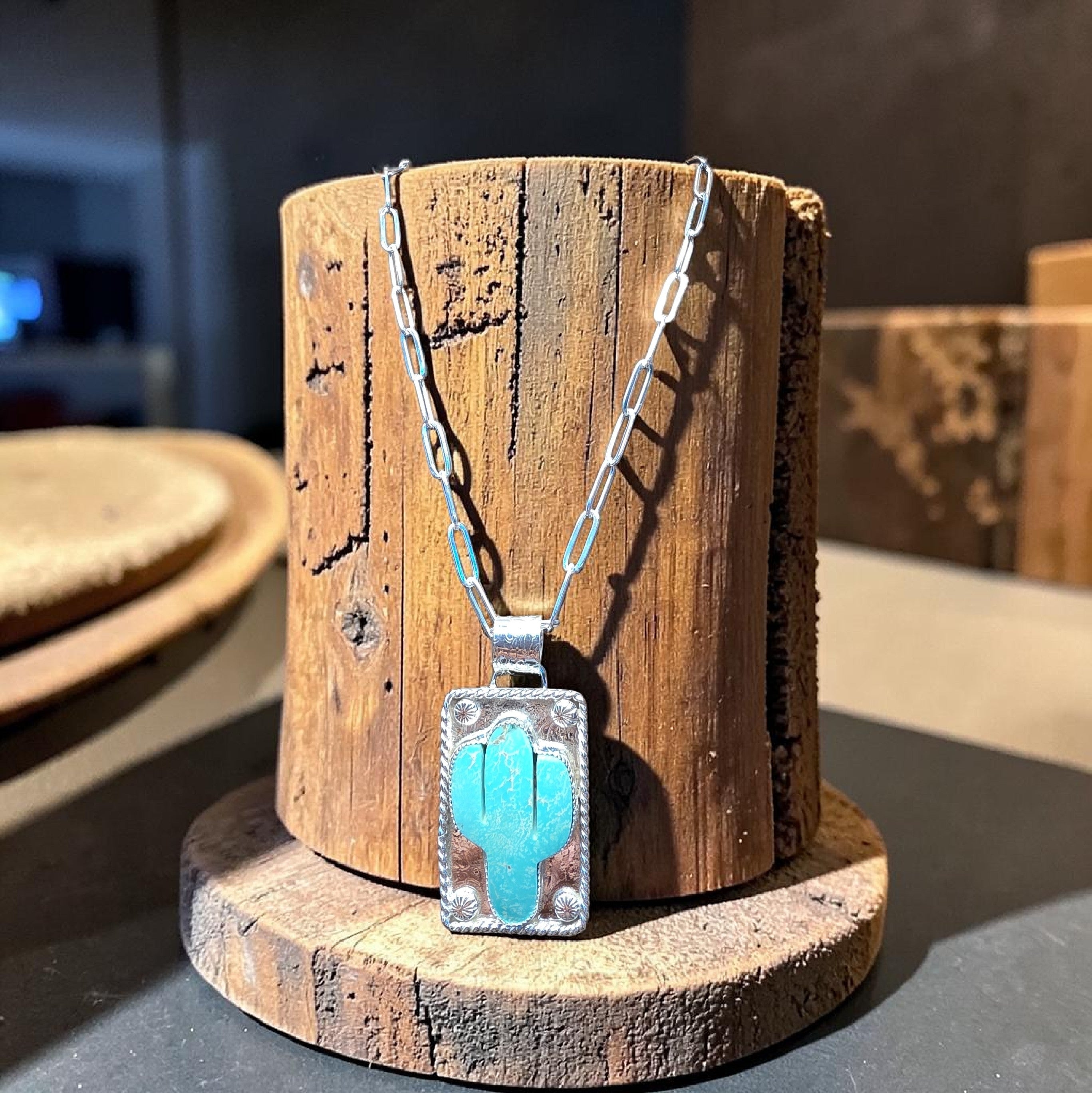 KINGMAN CACTUS STERLING SILVER NECKLACE WITH CHAIN
