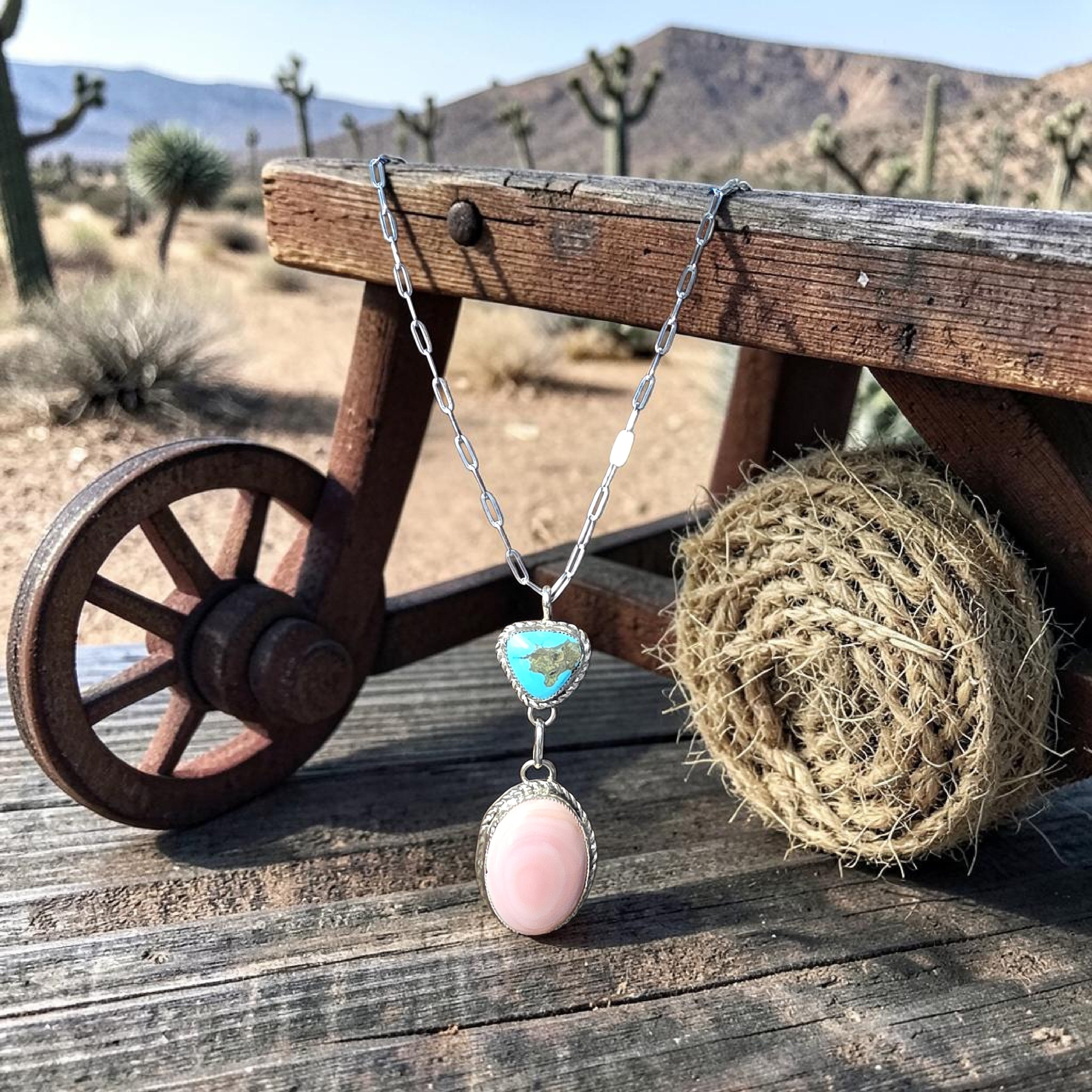 KINGMAN TURQUOISE AND PINK CONCH SHELL DROP NECKLACE