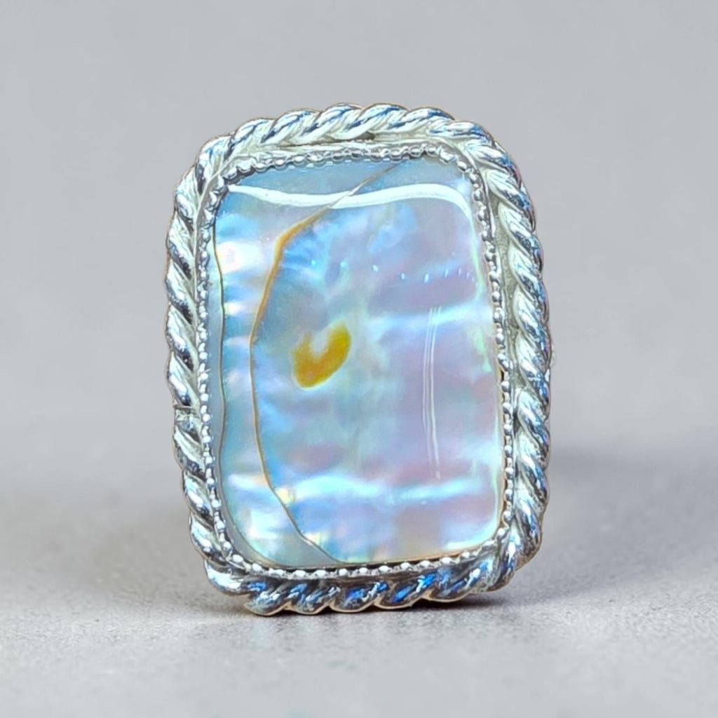 Abalone Shell Square Sterling Silver Ring Size