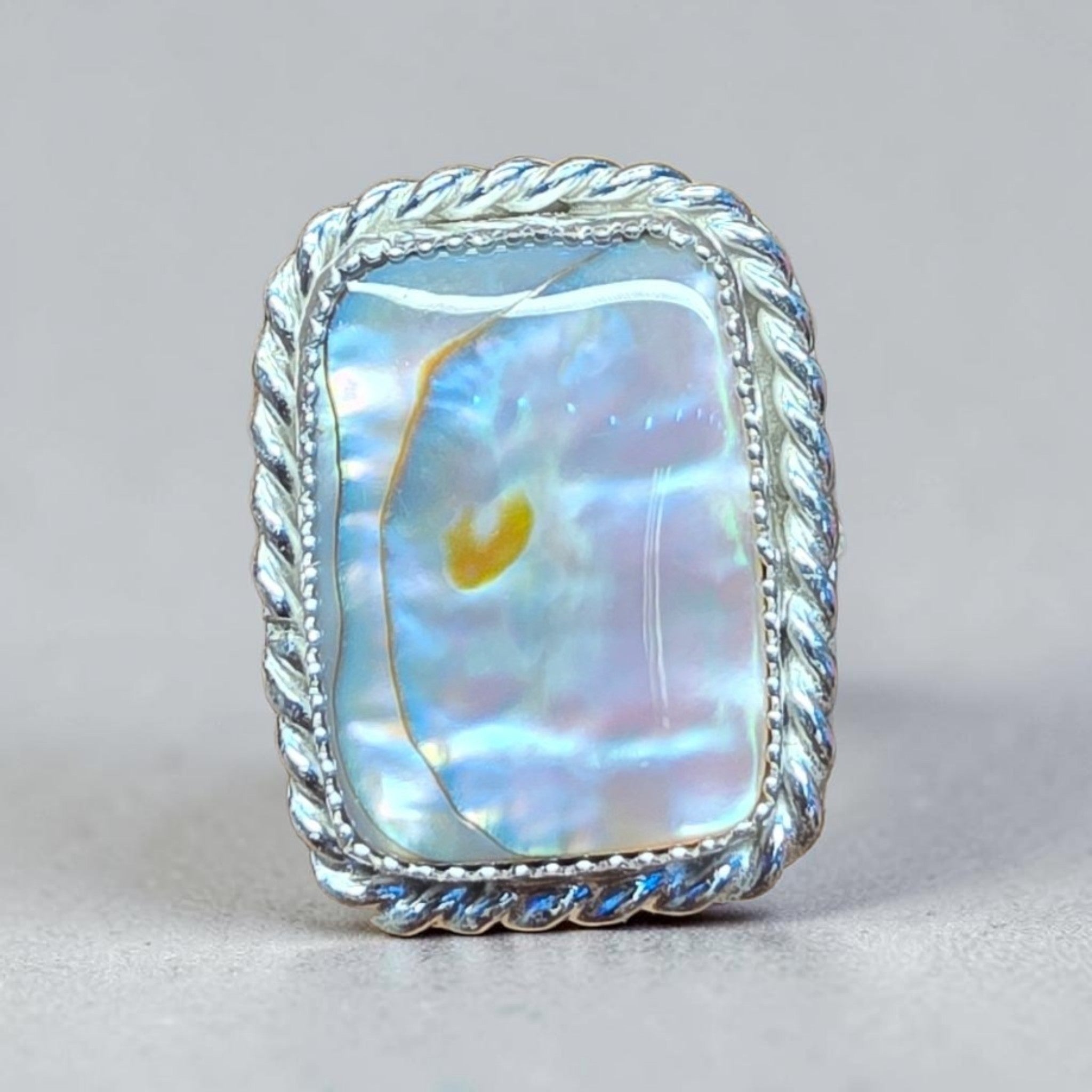 Abalone Shell Square Sterling Silver Ring Size