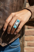KINGMAN TURQUOISE AND PEARLS LONG RING SIZE 8