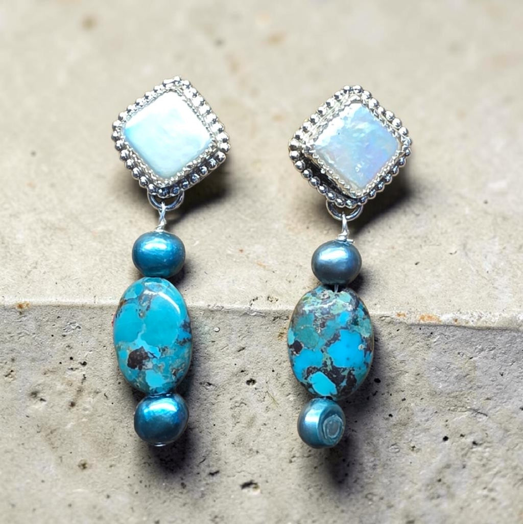 PEARLS AND TURQUOISE DROP EARRINGS